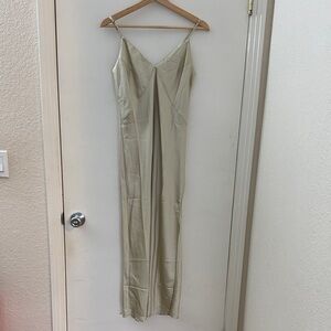 A New Day Light Beige Satin V-Neck Dress